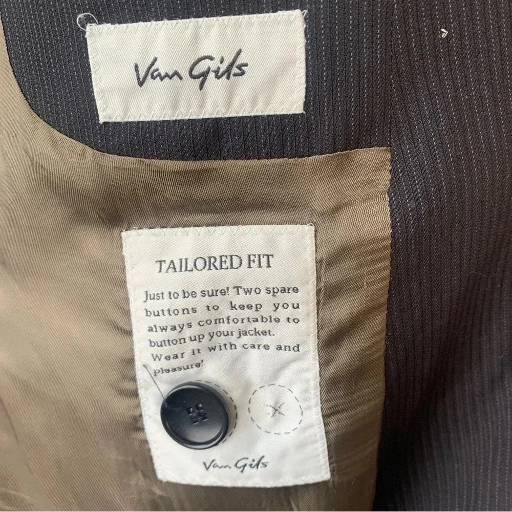 Van Gils Charcoal Grey Pin Striped Two Button Front Men's Blazer